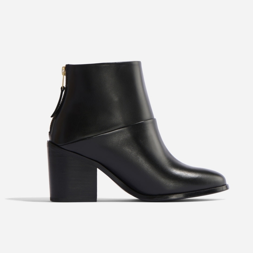 New! Nisolo Dari Leather Block Heeled Boots Black With Gold Zipper